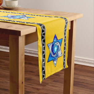 Camino De Mesa Corto Glass Magen David, de color amarillo, de estilo Ar
