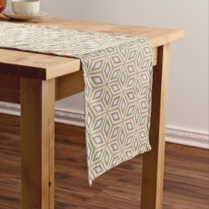 Camino De Mesa Corto Gris beige taupe marrón patrón mandala chic retro