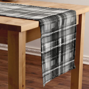 Camino De Mesa Corto Grunde Blanco Negro Flannel Tartán Diseño