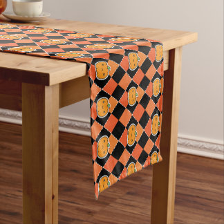 Camino De Mesa Corto Halloween Kawaii Jack-o-lantern Argyle