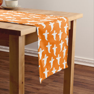 Camino De Mesa Corto Halloween moderno simple Naranja y fantasmas blanc