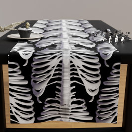 Camino De Mesa Corto Halloween Skeleton Rib Cage Pattern Spookone Black