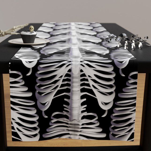 Camino De Mesa Corto Halloween Skeleton Rib Cage Pattern Spookone Black (This spooky table runner is the perfect way to add a touch of Halloween flair to your dining table. )