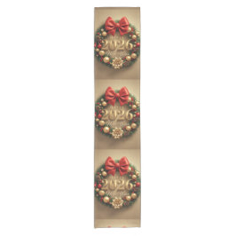 Camino De Mesa Corto happy new year 2026 festive wreath runner