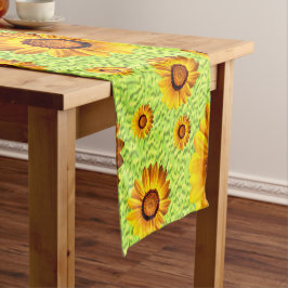 Camino De Mesa Corto Hermosas flores amarillas en verde abstracto
