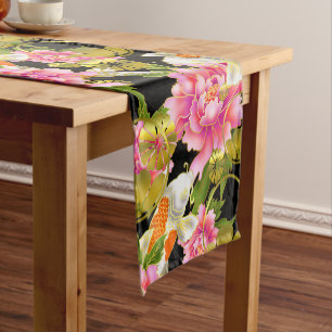 Camino De Mesa Corto Hermoso estilo kimono japonés estilo koi peony
