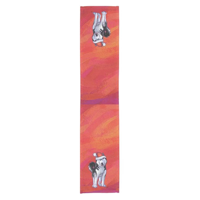 Camino De Mesa Corto Husky en Santa Hat en rojo (Anverso)