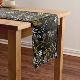 Camino De Mesa Corto Intricate floral pattern with gold and white 