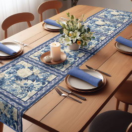 Camino De Mesa Corto Jarrón floral de moda Monograma de tela chinoiseri