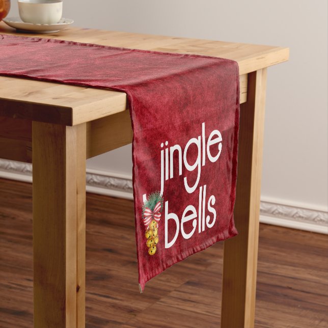 Camino De Mesa Corto Jingle Bells Faux Red Velvet Texters Navidades (In Situ)