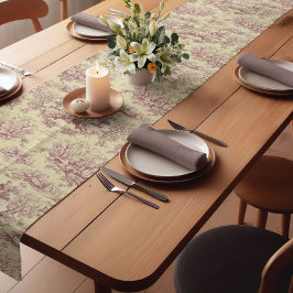 Camino De Mesa Corto Laca virgen de tela roja amarilla de jouy