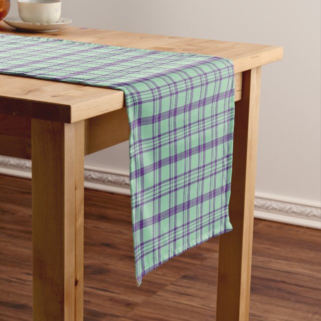 Camino De Mesa Corto Lime Green Purple Plaid Classic Pattern (In Situ)