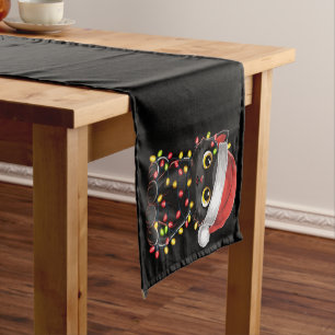 Camino De Mesa Corto Luces de árbol de Navidad de gato negro divertido 