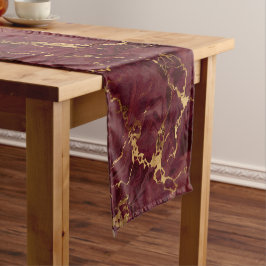 Camino De Mesa Corto Lujoso Mármol Burgundy Oro Elegante