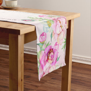 Camino De Mesa Corto Luz floral rosa fresca estampada