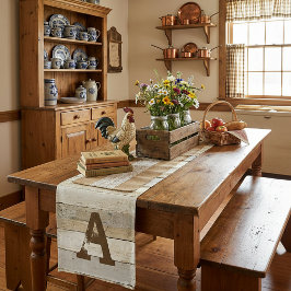 Camino De Mesa Corto Madera rústica y letra