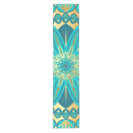 Camino De Mesa Corto Mandalas de Flor de Oro Azul