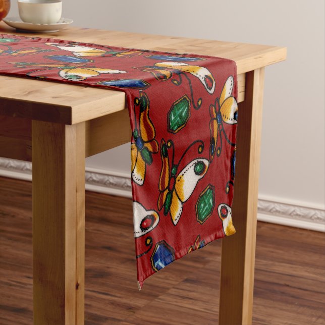 Camino De Mesa Corto Mariposas blancas naranjas, Esmeralda, zafiro en r (In Situ)