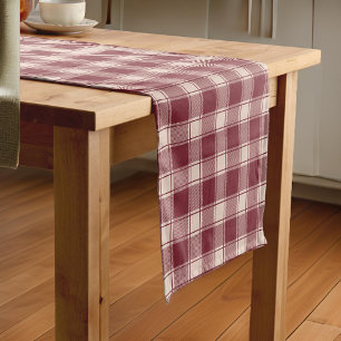 Camino De Mesa Corto Maroon Gingham otoño