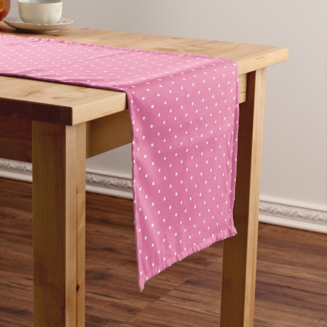 Camino De Mesa Corto Micro Polka Dot White - Fuchsia Pink (In Situ)