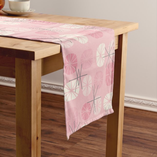 Camino De Mesa Corto Midcentury Pattern Oblongs Pink Vanilla (In Situ)