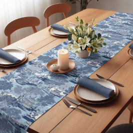 Camino De Mesa Corto Moda Cabaña chinoiserie de sauce blanco azul