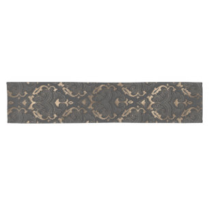 Camino De Mesa Corto Modelo oriental - cuero y oro negros
