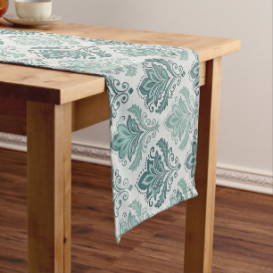 Camino De Mesa Corto Modern Teal Nordic Damask