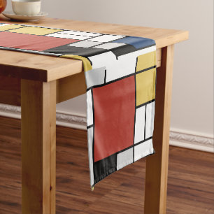 Camino De Mesa Corto Mondrian Pintura de Plano Rojo Amarillo Azul Gris