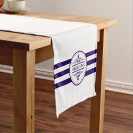 Camino De Mesa Corto Monograma Nautical Elegant Navy Blue Table Runner