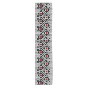 Camino De Mesa Corto Motif rumano geométrico rojo y negro