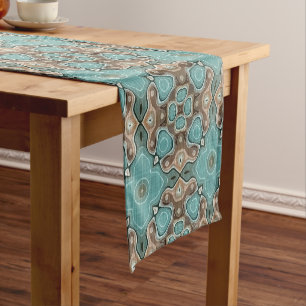 Camino De Mesa Corto Motivo de arte bohemio marrón turquesa verde