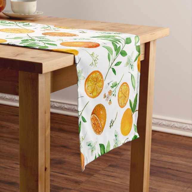 Camino De Mesa Corto Naranja Citrus Summer Floral Patrón Botánico (In Situ)