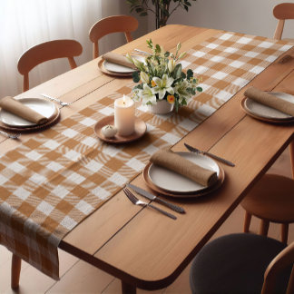 Camino De Mesa Corto Naranja Farmhouse Buffalo Plaid