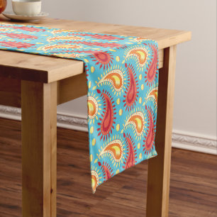Camino De Mesa Corto Naranja Turquesa Oriental Patrón Paisley Persa