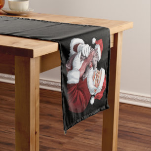 Camino De Mesa Corto Navidades de Moodeng Funny Vintage Santa Claus