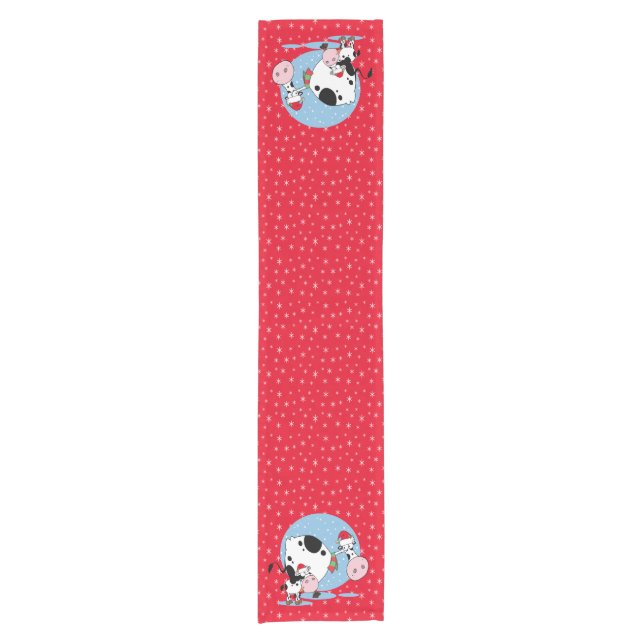 Camino De Mesa Corto Navidades De País Vacas Con Sombrero Santa (Anverso)