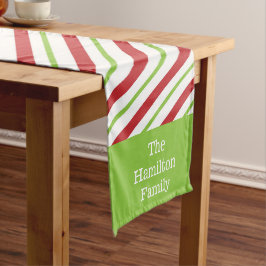 Camino De Mesa Corto Navidades de rayas verdes rojas personalizadas