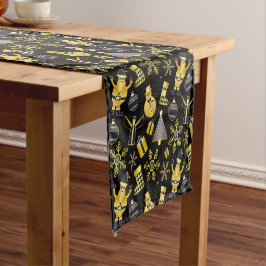 Camino De Mesa Corto Navidades Patrón de escalada de Santa Snowman Gold