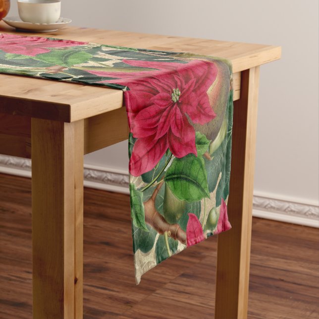 Camino De Mesa Corto Navidades Poinsettia Greenery Table Runner (In Situ)