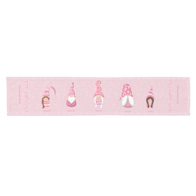 Camino De Mesa Corto Navidades rosados Familia personalizado Cinco Gnom (Horizontal)
