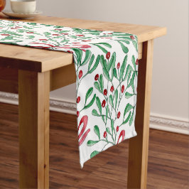 Camino De Mesa Corto Navidades Rustic Mistletoe Watercolor de la mano p
