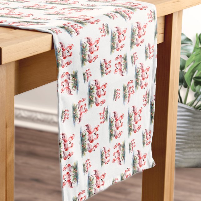 Camino De Mesa Corto Navidades tropicales de Flamingo (Flamingo Tropical Christmas Short Table Runner)