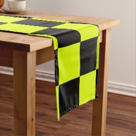 Camino De Mesa Corto Neon Yellow Black Checkered Checkerboard Vintage