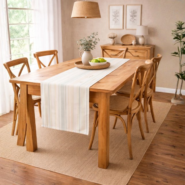 Camino De Mesa Corto Neutral Dusty Blue Striped | Rustic Farmhouse (Subido por el creador)