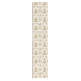 Camino De Mesa Corto Neutral Tone Gold Christmas Tree Snowflake Pattern