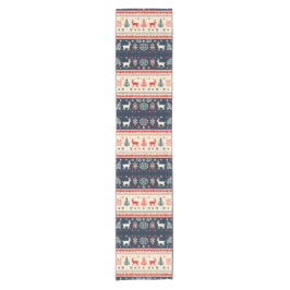 Camino De Mesa Corto Nordic Style Reindeer Christmas Tree Pattern