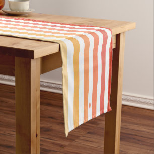 Camino De Mesa Corto Ombre Beach Sunrise Stripe y Monograma Personaliza