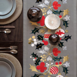 Camino De Mesa Corto Ornamentos de plata roja y oro de vacaciones moder