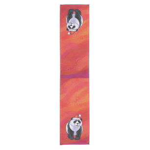 Camino De Mesa Corto Oso Panda en Santa Hat en rojo